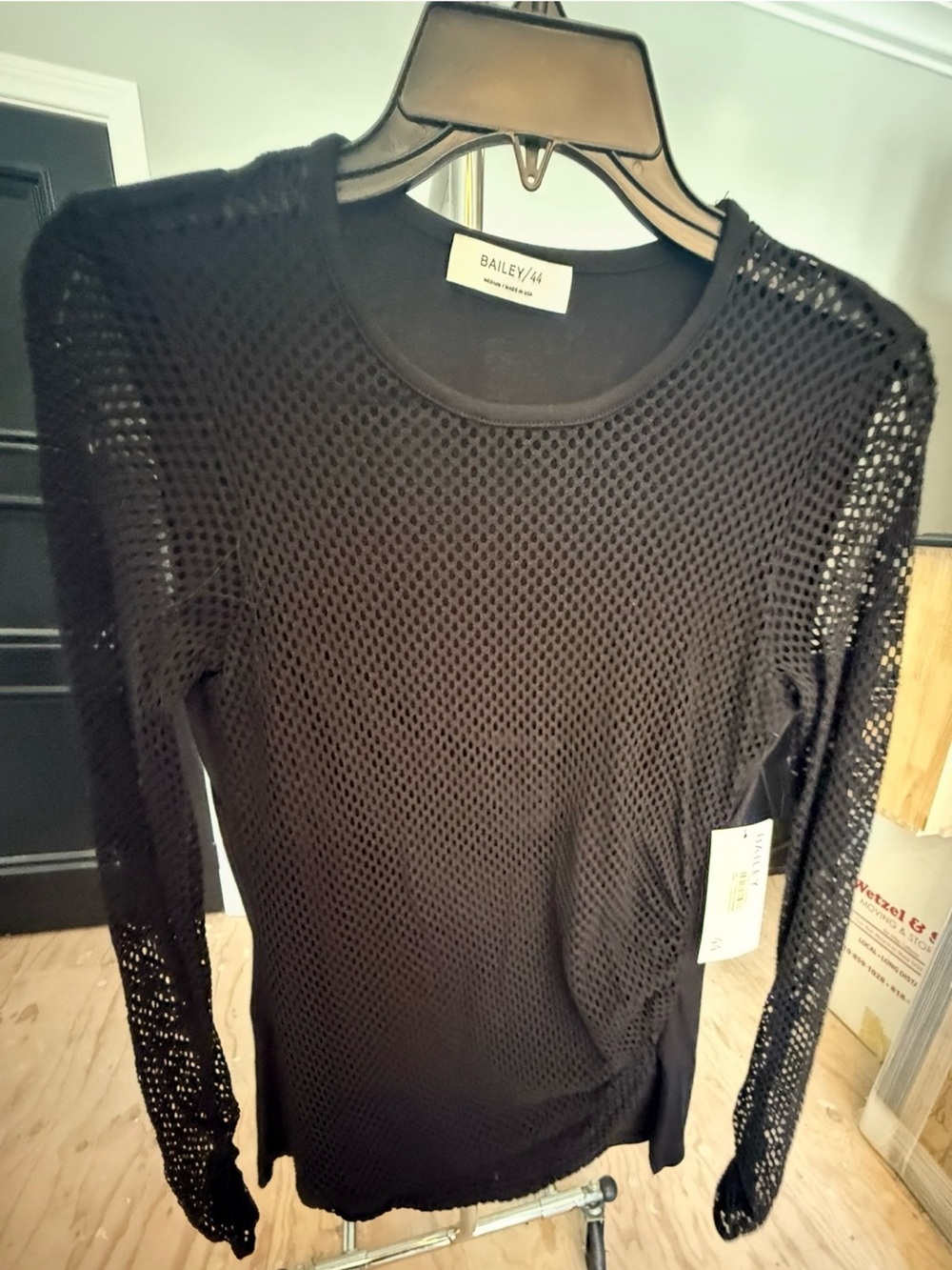 Bailey 44 Black Mesh Long Sleeve Crew Top - Picture 2 of 12